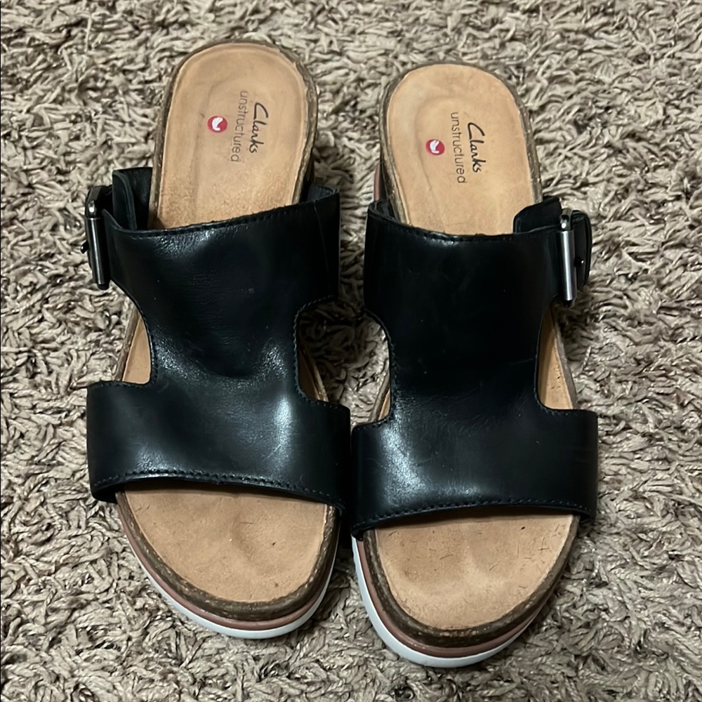 Clarks Black Slip-On Sandals